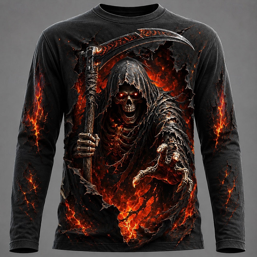 3D Printing Service - ハロウィン男性 3D グラフィックプリント長袖 Tシャツゴシックスカルプルオーバートップス秋の新しいお祝いギフト男性服トップス Tシャツ