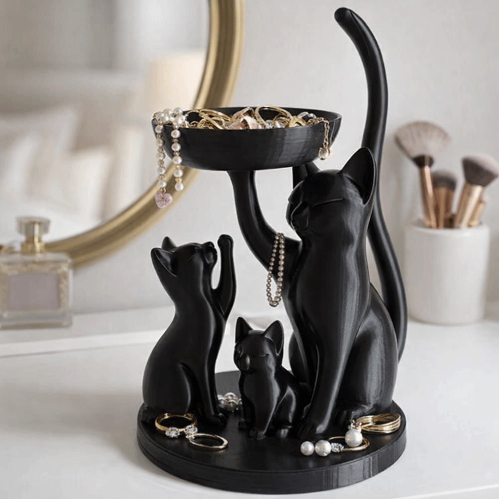 3D Printing Ring Holder - 漫画猫ジュエリートレイ 3Dプリント装飾デスクトップリングホルダー 猫ファミリー型省スペース猫オーナメント デスクトップ用