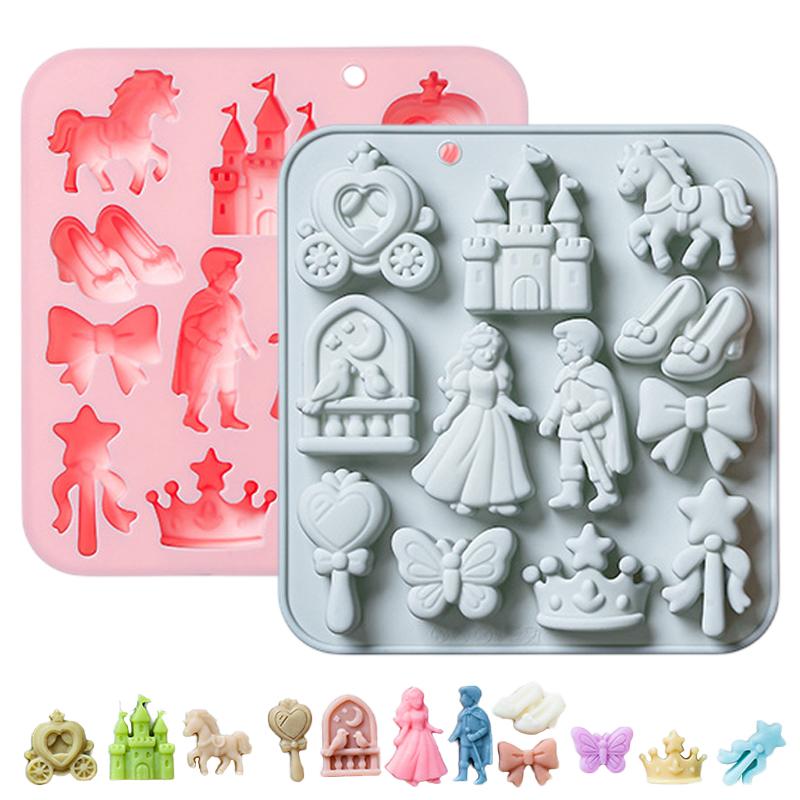 3D Printing Model Free - 12個の型がある3Dプリンス・プリンセスシリコンモールド（ケーキ、キャンディ、チョコレートのデコレーション用）