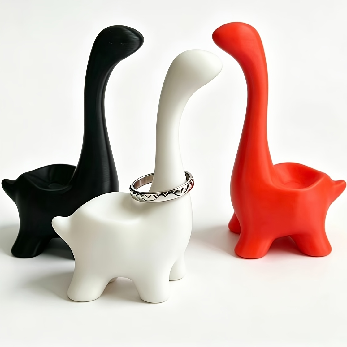 3D Printing Ring Holder - 2個入り シンプルな長首恐竜リングホルダー 3Dプリント ミニジュエリートレイ 玄関デスクトップ装飾用