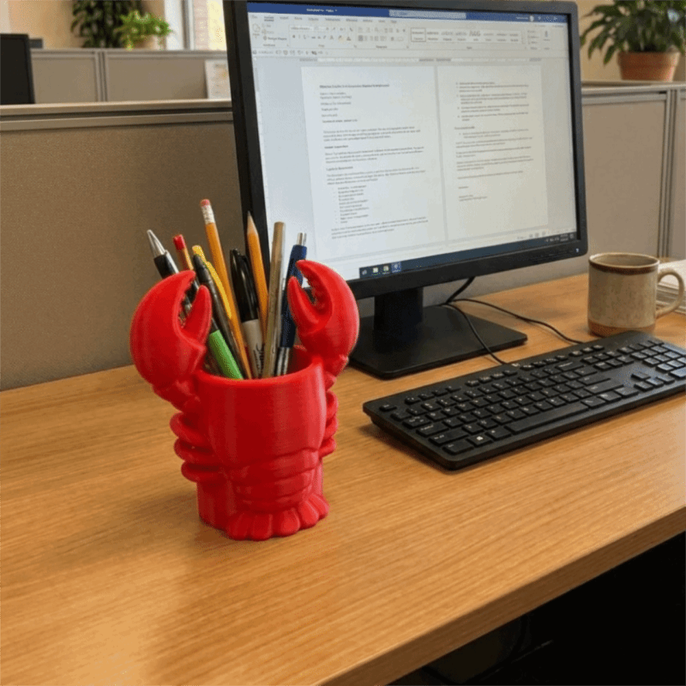 3Dプリントされたロブスター型の鉛筆ホルダー、動物型のプラス - 3D Printing Cafe のレビューと価格